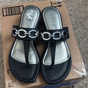 Unisa Black Sandals with Silver Chain Accent